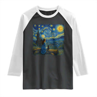 Cute Cat Starry Night Raglan Shirt Kitty Lovers - Wonder Print Shop