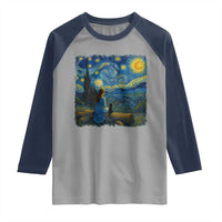 Cute Cat Starry Night Raglan Shirt Kitty Lovers - Wonder Print Shop