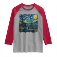 Cute Cat Starry Night Raglan Shirt Kitty Lovers - Wonder Print Shop