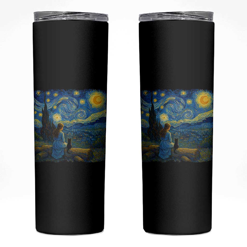 Cute Cat Starry Night Skinny Tumbler Kitty Lovers