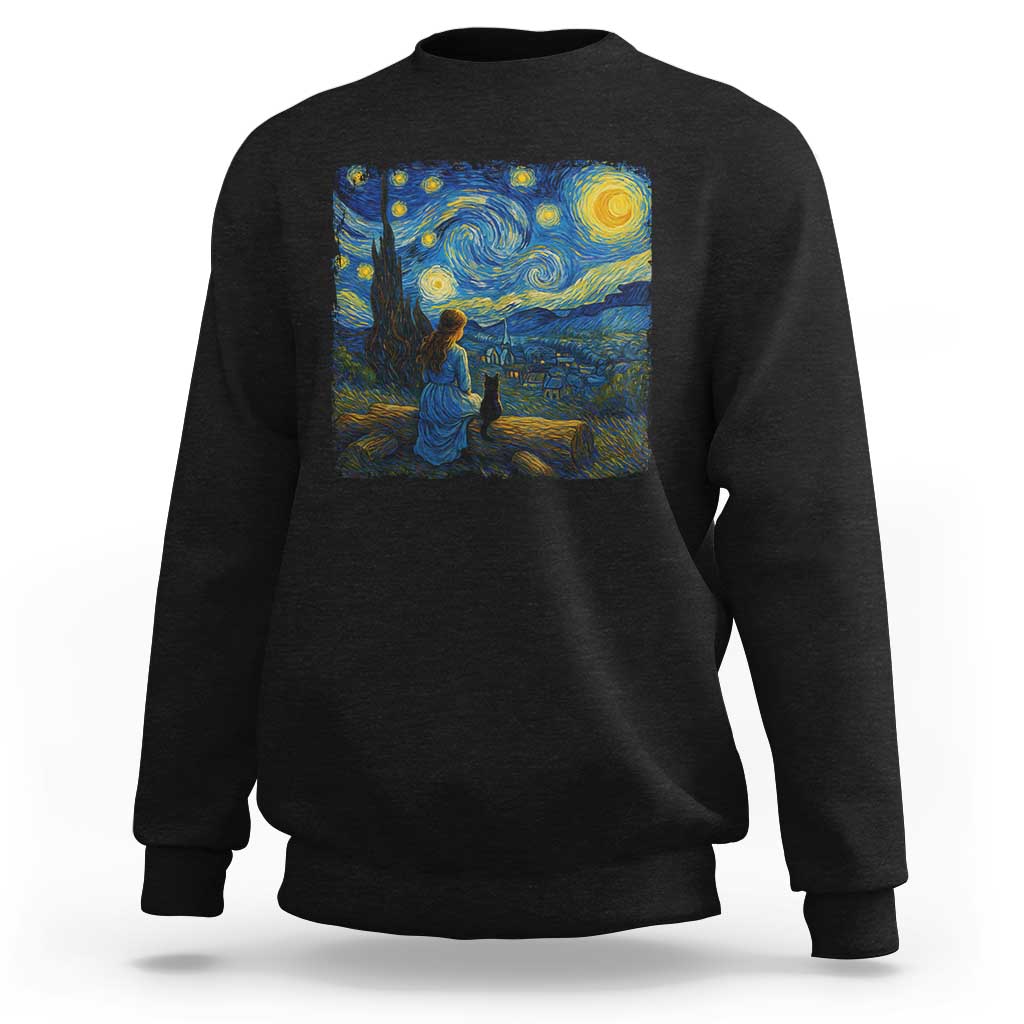 Cute Cat Starry Night Sweatshirt Kitty Lovers - Wonder Print Shop