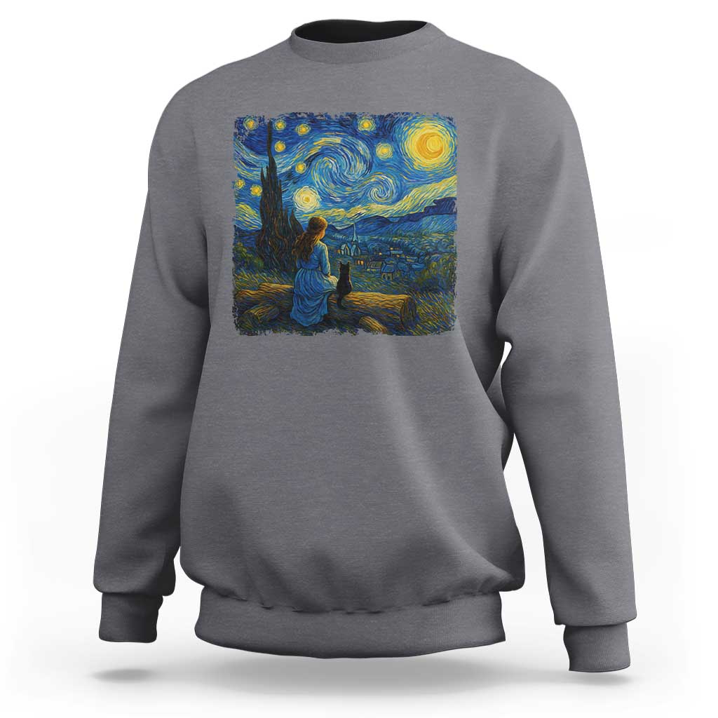 Cute Cat Starry Night Sweatshirt Kitty Lovers - Wonder Print Shop