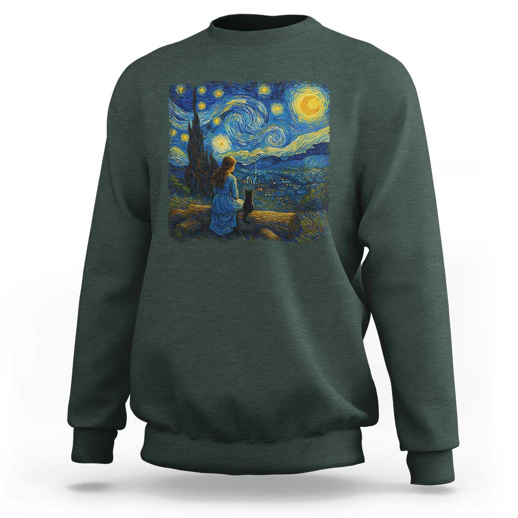 Cute Cat Starry Night Sweatshirt Kitty Lovers - Wonder Print Shop