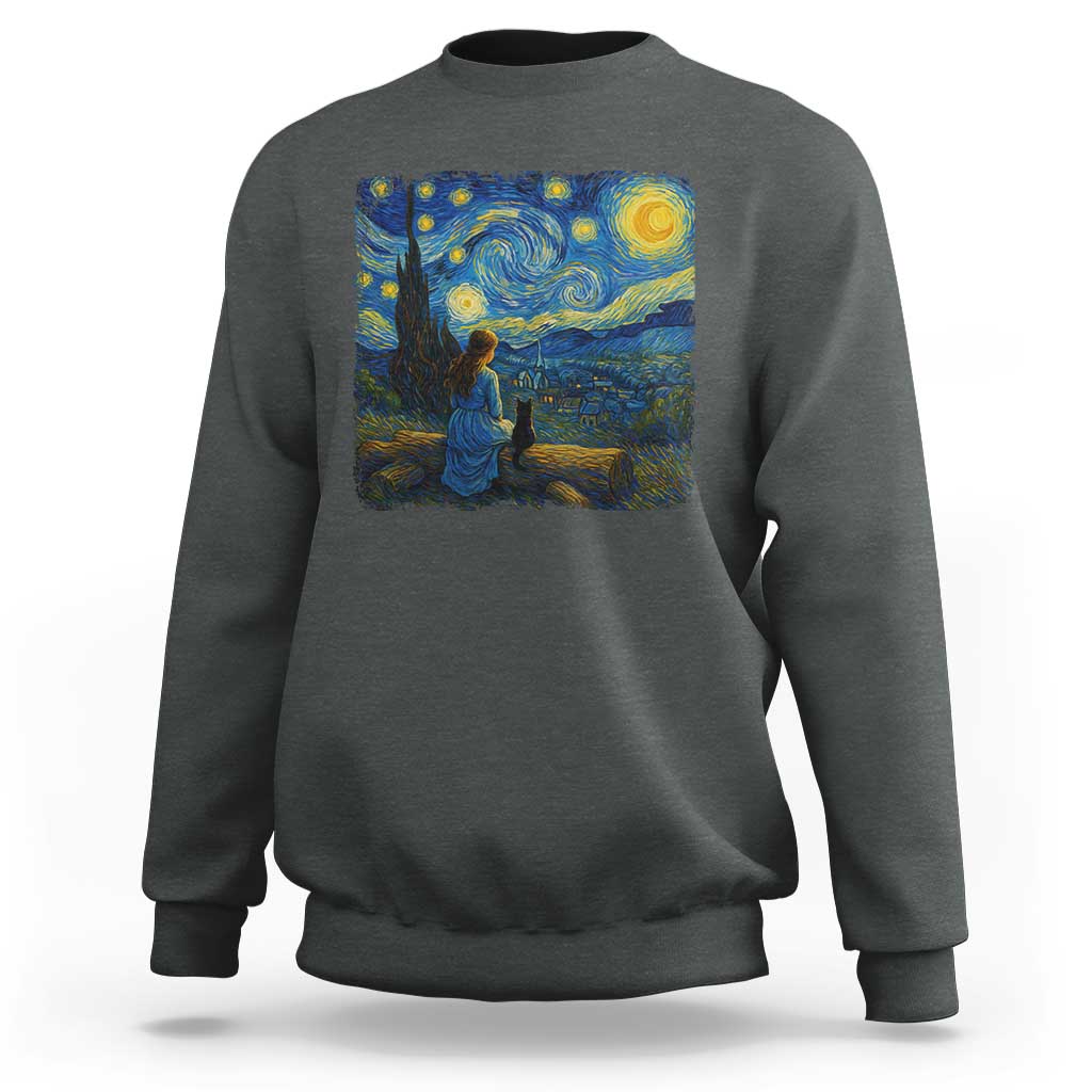 Cute Cat Starry Night Sweatshirt Kitty Lovers - Wonder Print Shop