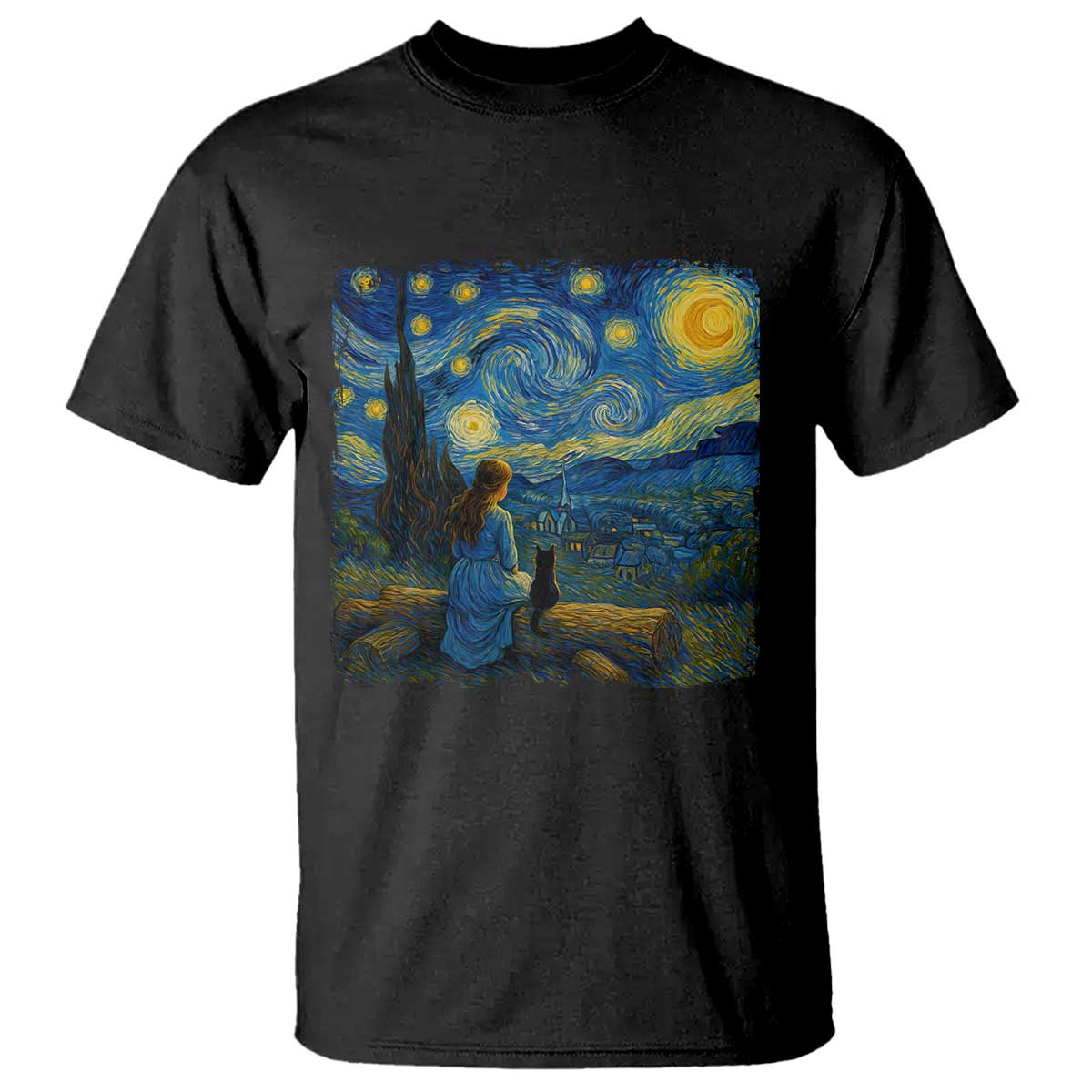 Cute Cat Starry Night T Shirt Kitty Lovers - Wonder Print Shop