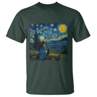 Cute Cat Starry Night T Shirt Kitty Lovers - Wonder Print Shop