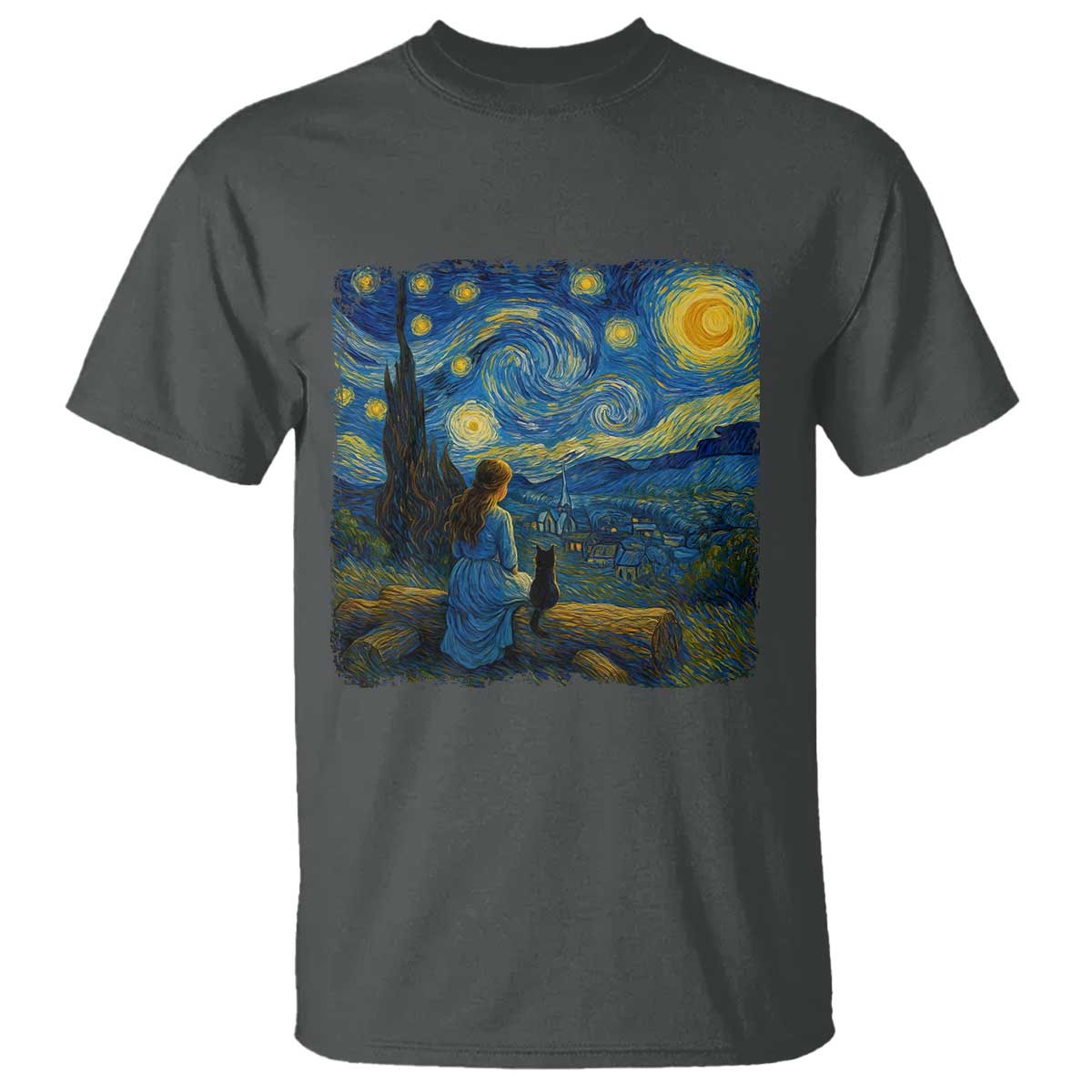 Cute Cat Starry Night T Shirt Kitty Lovers - Wonder Print Shop