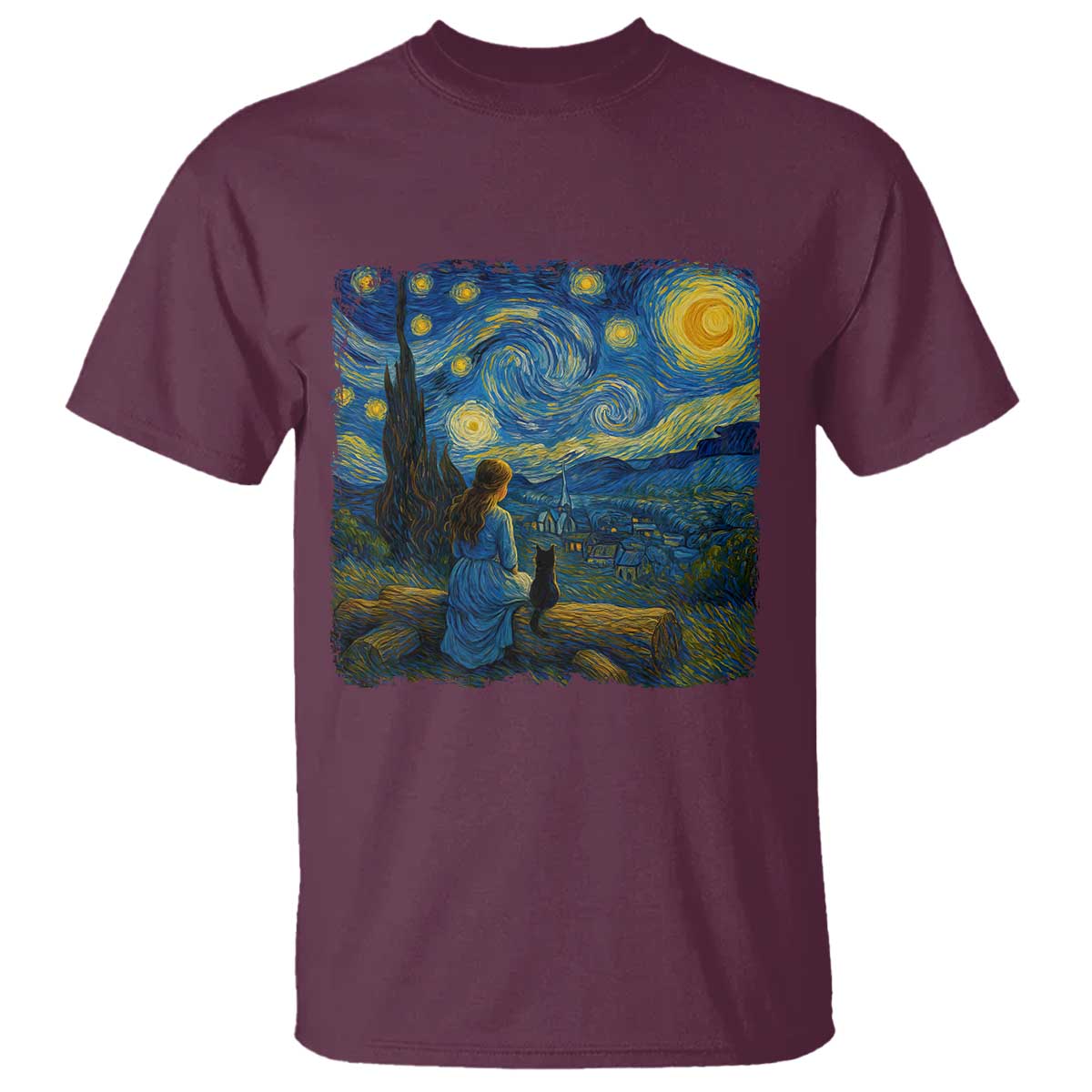 Cute Cat Starry Night T Shirt Kitty Lovers - Wonder Print Shop