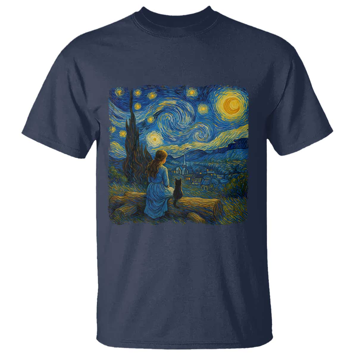 Cute Cat Starry Night T Shirt Kitty Lovers - Wonder Print Shop