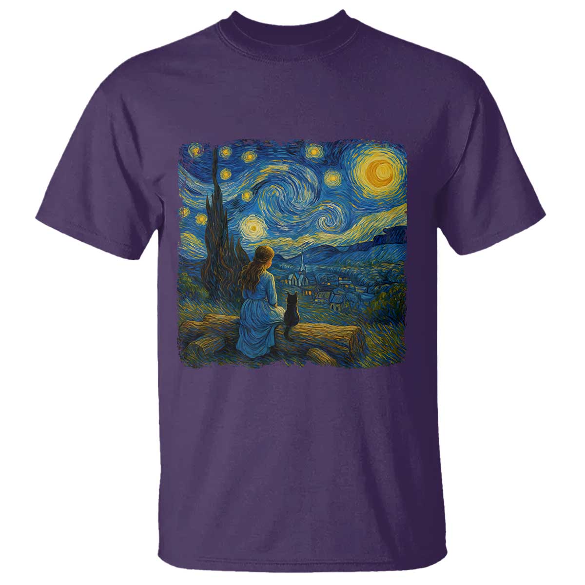 Cute Cat Starry Night T Shirt Kitty Lovers - Wonder Print Shop
