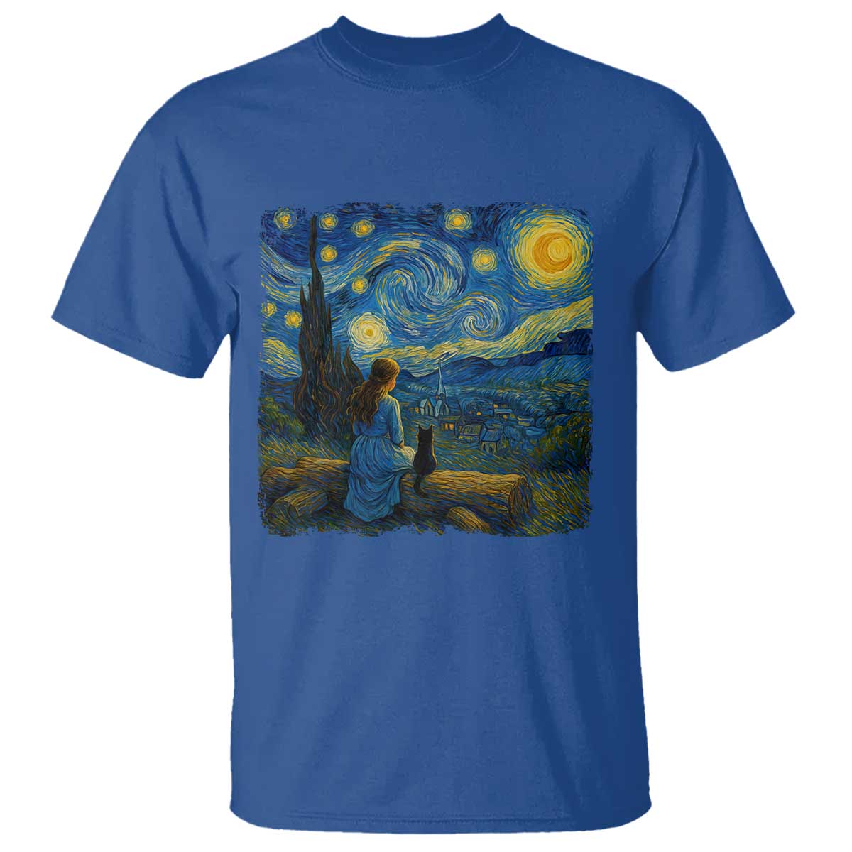 Cute Cat Starry Night T Shirt Kitty Lovers - Wonder Print Shop