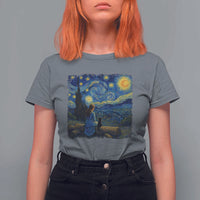 Cute Cat Starry Night T Shirt For Women Kitty Lovers - Wonder Print Shop