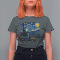 Cute Cat Starry Night T Shirt For Women Kitty Lovers - Wonder Print Shop