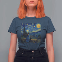 Cute Cat Starry Night T Shirt For Women Kitty Lovers - Wonder Print Shop