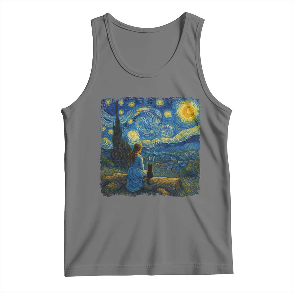 Cute Cat Starry Night Tank Top Kitty Lovers - Wonder Print Shop