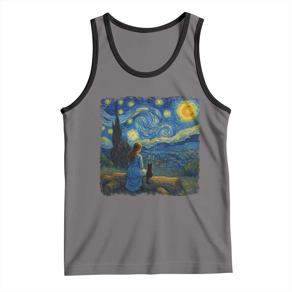 Cute Cat Starry Night Tank Top Kitty Lovers - Wonder Print Shop