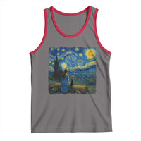 Cute Cat Starry Night Tank Top Kitty Lovers - Wonder Print Shop