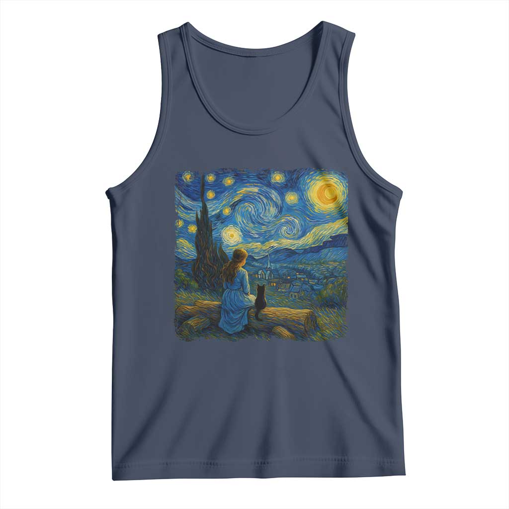 Cute Cat Starry Night Tank Top Kitty Lovers - Wonder Print Shop