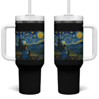 Cute Cat Starry Night Tumbler With Handle Kitty Lovers