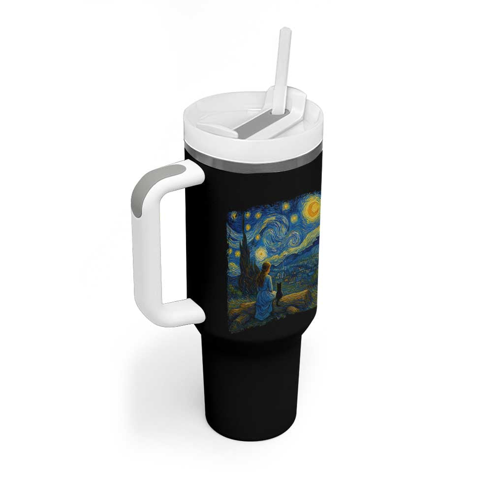Cute Cat Starry Night Tumbler With Handle Kitty Lovers