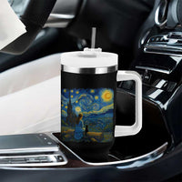 Cute Cat Starry Night Tumbler With Handle Kitty Lovers