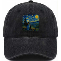Cute Cat Starry Night Washed Cotton Baseball Cap Kitty Lovers