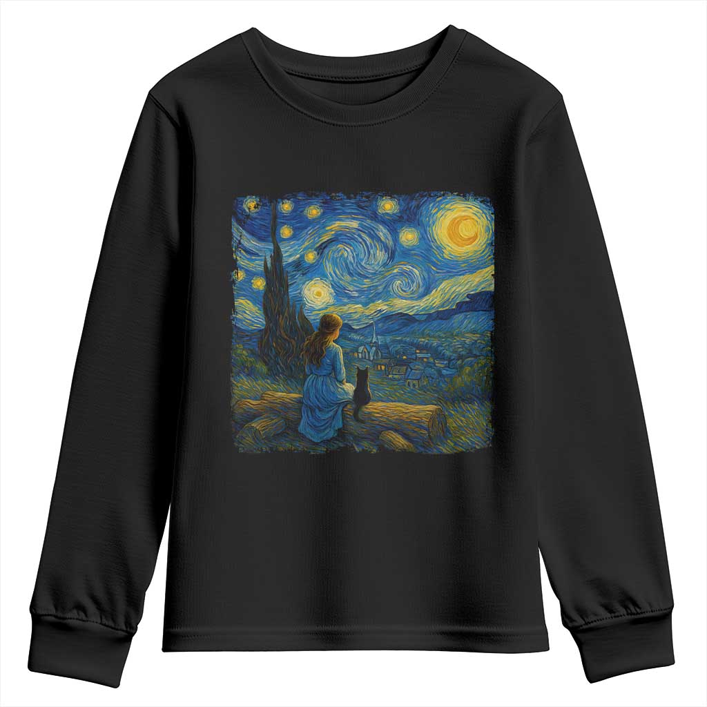 Cute Cat Starry Night Youth Sweatshirt Kitty Lovers - Wonder Print Shop