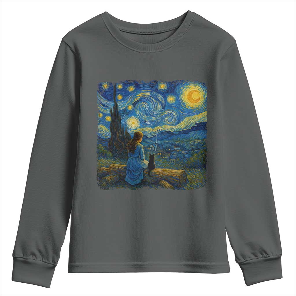Cute Cat Starry Night Youth Sweatshirt Kitty Lovers - Wonder Print Shop