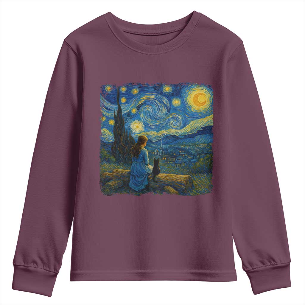 Cute Cat Starry Night Youth Sweatshirt Kitty Lovers - Wonder Print Shop