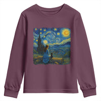 Cute Cat Starry Night Youth Sweatshirt Kitty Lovers - Wonder Print Shop