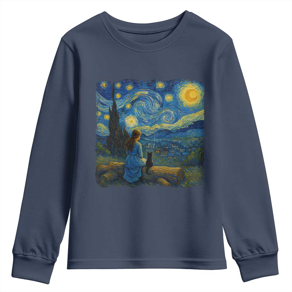 Cute Cat Starry Night Youth Sweatshirt Kitty Lovers - Wonder Print Shop
