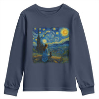 Cute Cat Starry Night Youth Sweatshirt Kitty Lovers - Wonder Print Shop