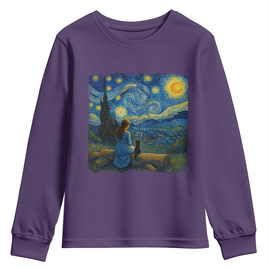 Cute Cat Starry Night Youth Sweatshirt Kitty Lovers - Wonder Print Shop