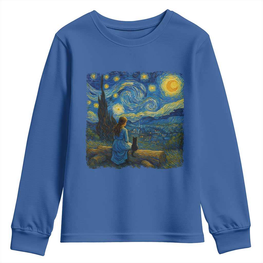 Cute Cat Starry Night Youth Sweatshirt Kitty Lovers - Wonder Print Shop