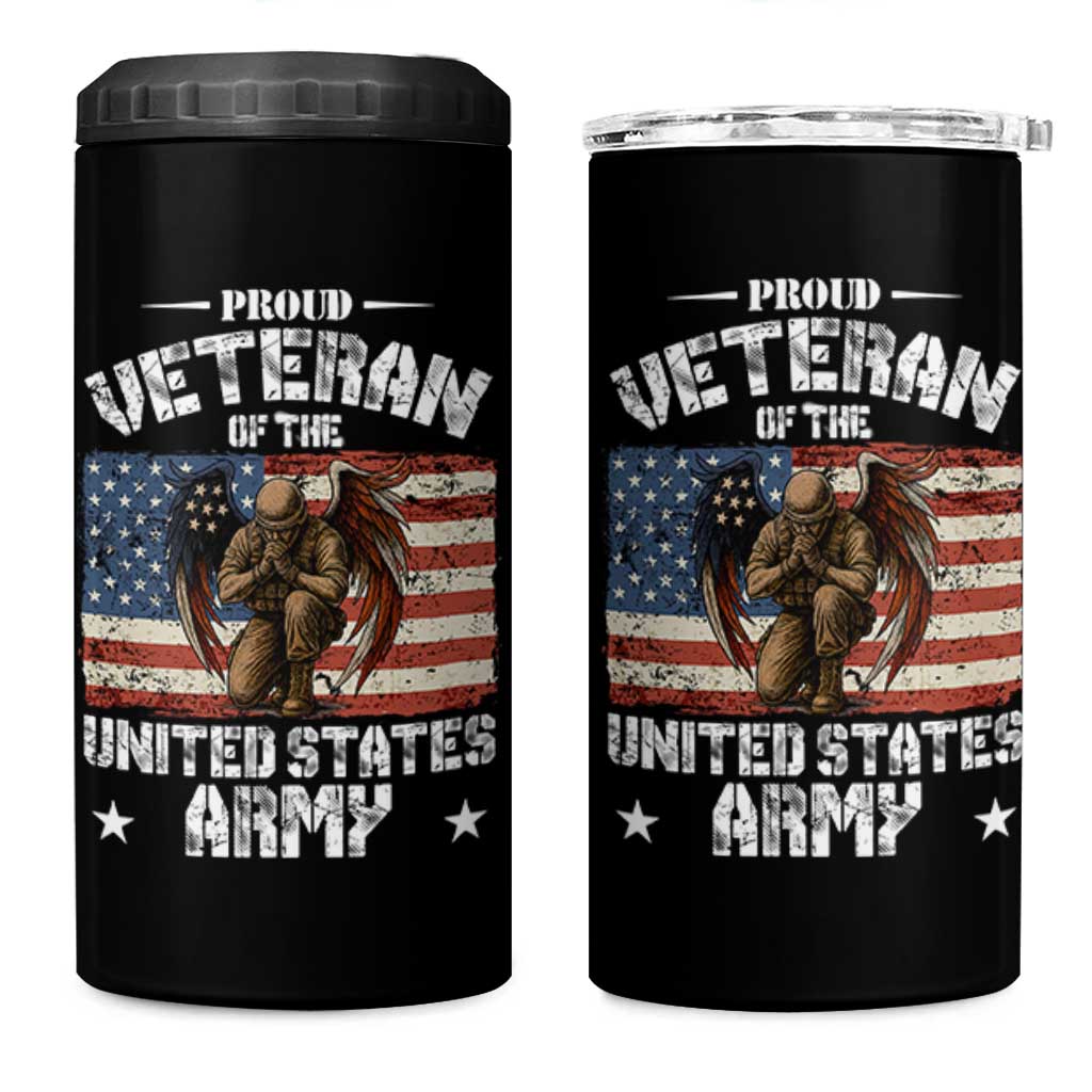 US Army Veteran Tribute 4 in 1 Can Cooler Tumbler American Flag Angel Soldier Memorial