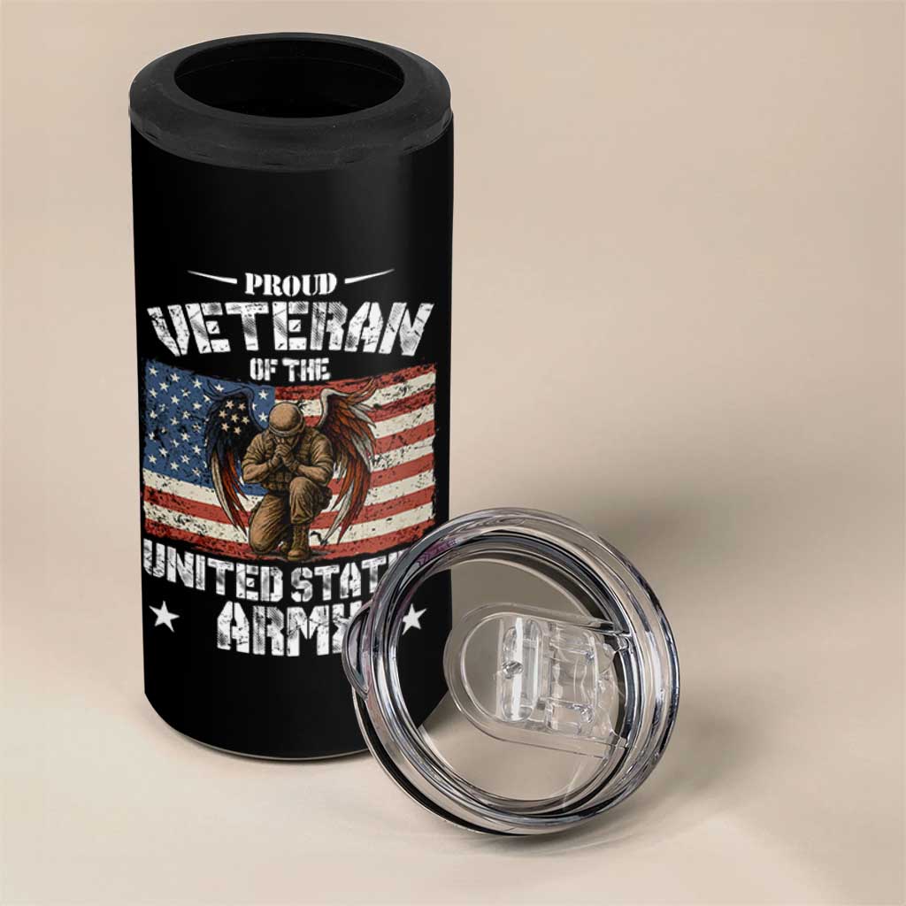 US Army Veteran Tribute 4 in 1 Can Cooler Tumbler American Flag Angel Soldier Memorial