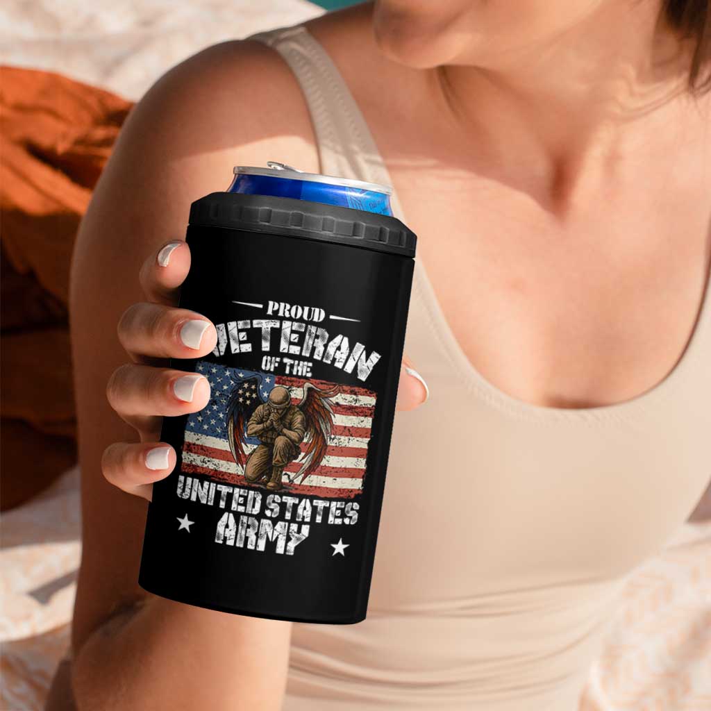 US Army Veteran Tribute 4 in 1 Can Cooler Tumbler American Flag Angel Soldier Memorial