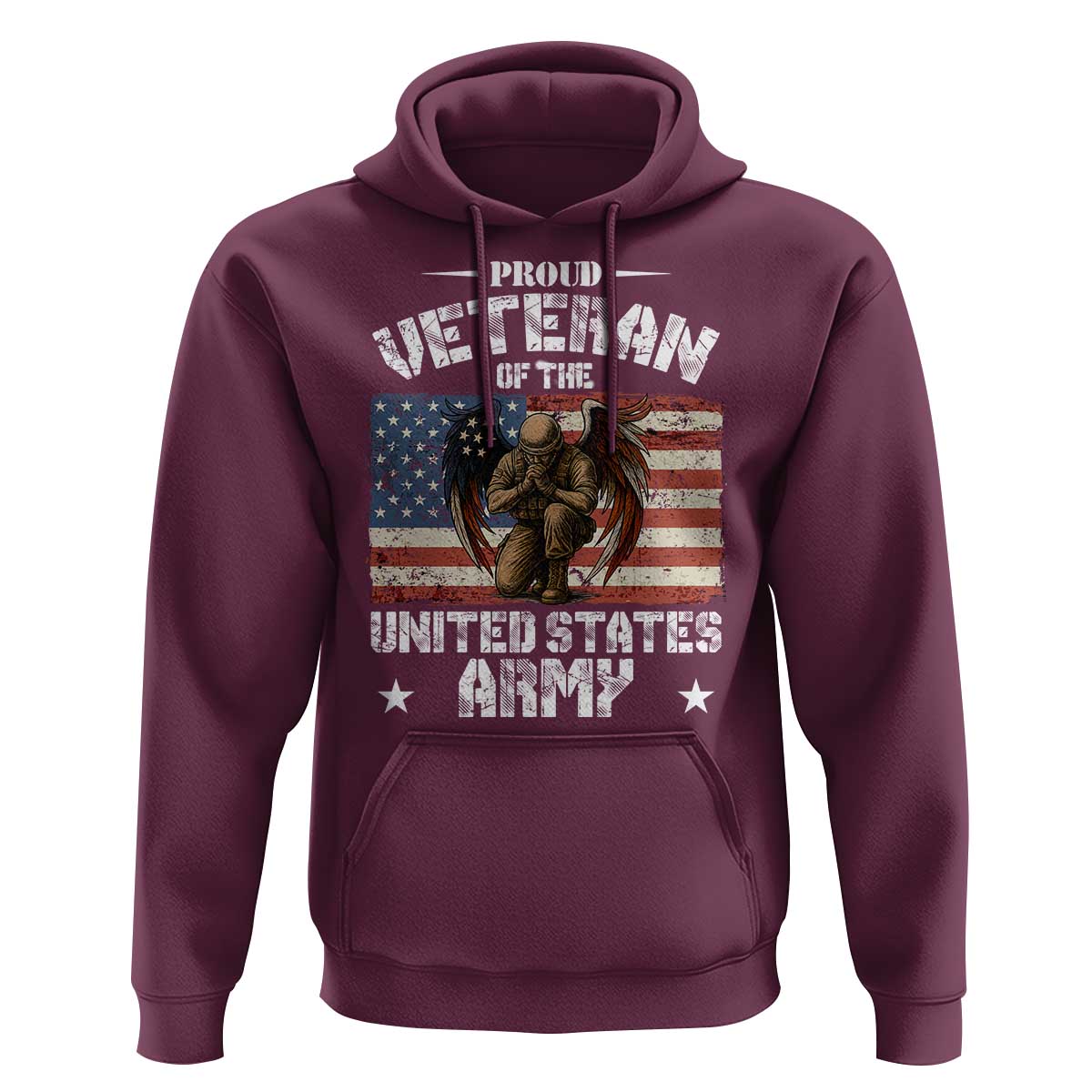 US Army Veteran Tribute Hoodie American Flag Angel Soldier Memorial - Wonder Print Shop