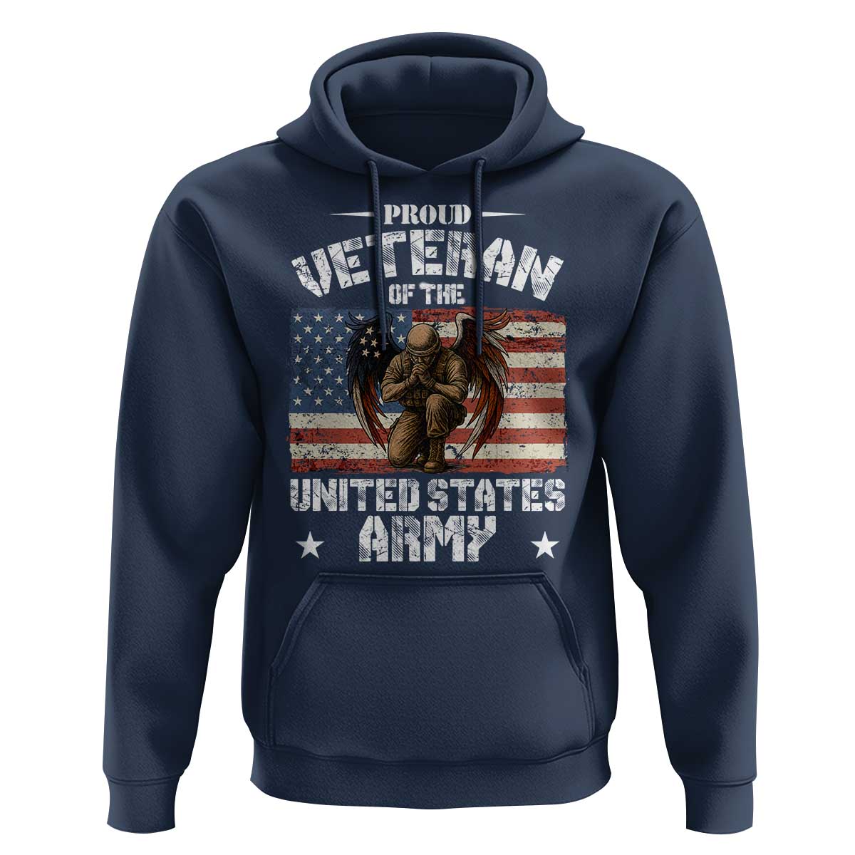 US Army Veteran Tribute Hoodie American Flag Angel Soldier Memorial - Wonder Print Shop