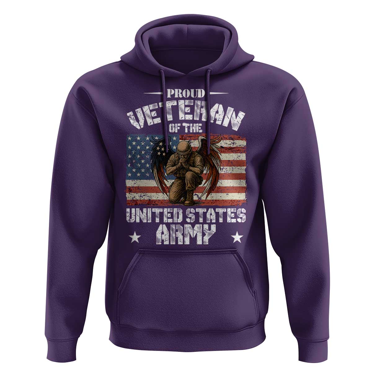US Army Veteran Tribute Hoodie American Flag Angel Soldier Memorial - Wonder Print Shop