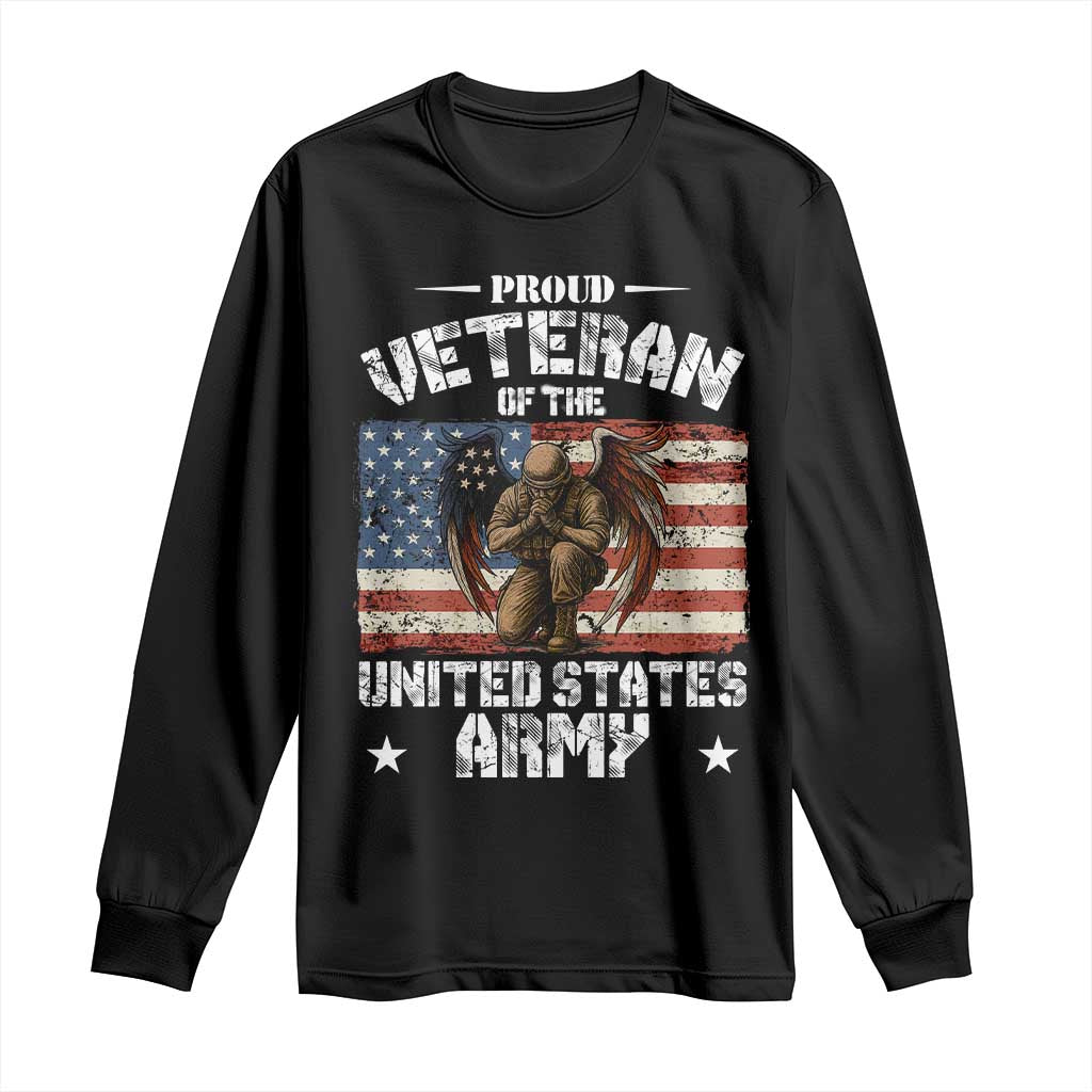 US Army Veteran Tribute Long Sleeve Shirt American Flag Angel Soldier Memorial - Wonder Print Shop