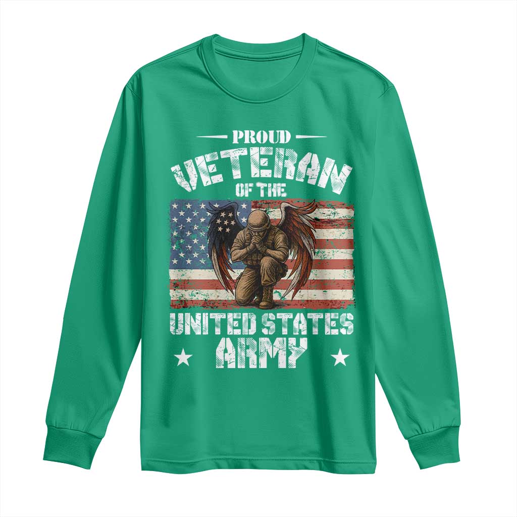 US Army Veteran Tribute Long Sleeve Shirt American Flag Angel Soldier Memorial - Wonder Print Shop