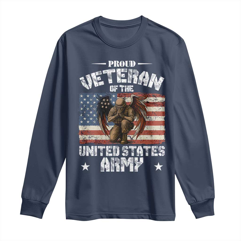 US Army Veteran Tribute Long Sleeve Shirt American Flag Angel Soldier Memorial - Wonder Print Shop