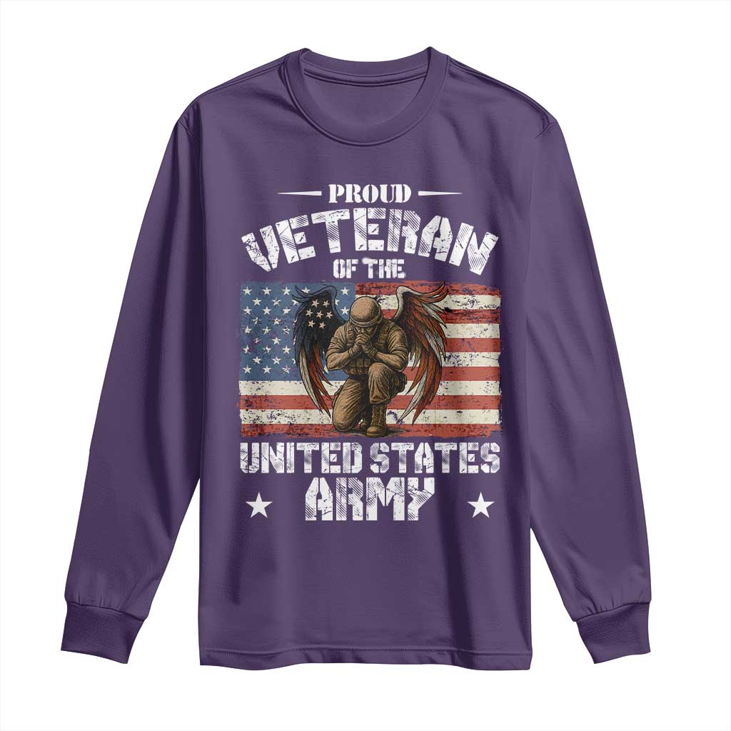 US Army Veteran Tribute Long Sleeve Shirt American Flag Angel Soldier Memorial - Wonder Print Shop
