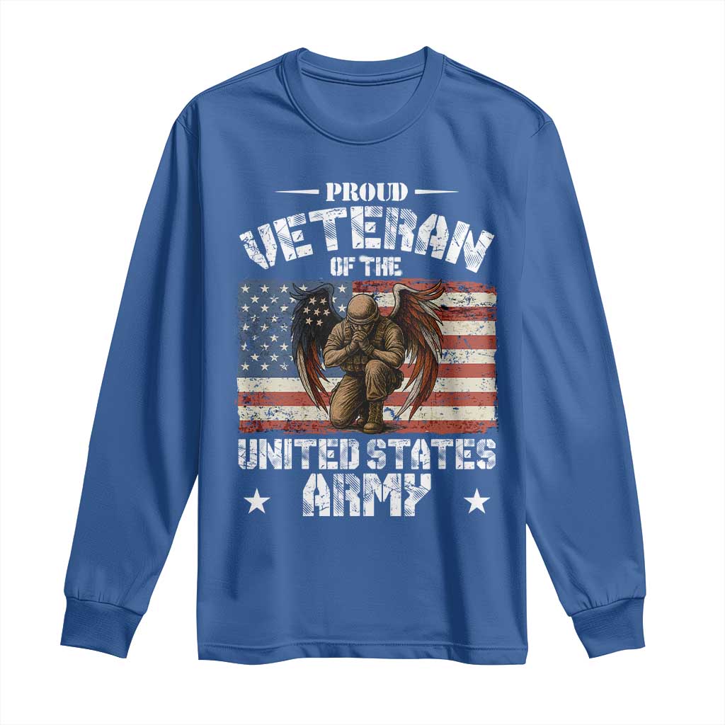US Army Veteran Tribute Long Sleeve Shirt American Flag Angel Soldier Memorial - Wonder Print Shop