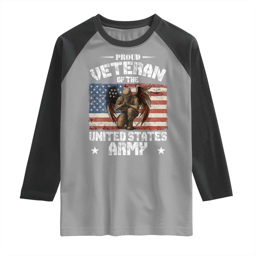 US Army Veteran Tribute Raglan Shirt American Flag Angel Soldier Memorial - Wonder Print Shop