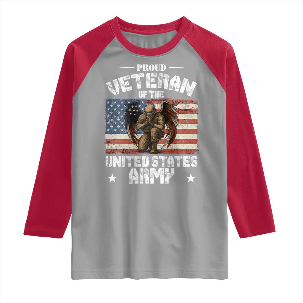 US Army Veteran Tribute Raglan Shirt American Flag Angel Soldier Memorial - Wonder Print Shop