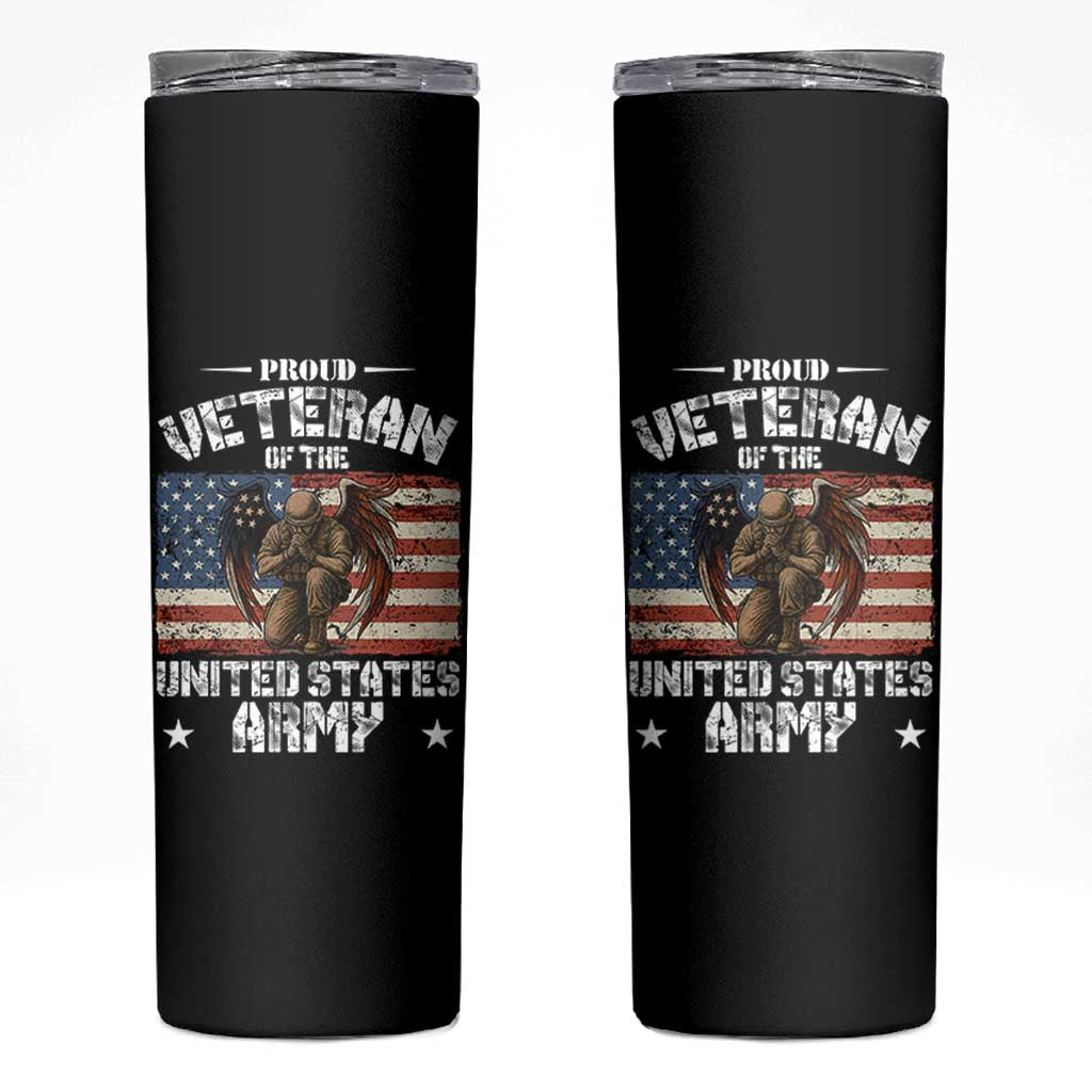 US Army Veteran Tribute Skinny Tumbler American Flag Angel Soldier Memorial