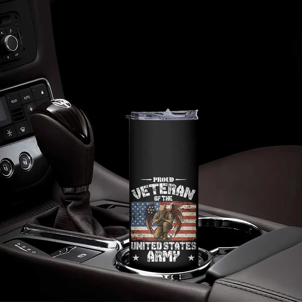 US Army Veteran Tribute Skinny Tumbler American Flag Angel Soldier Memorial