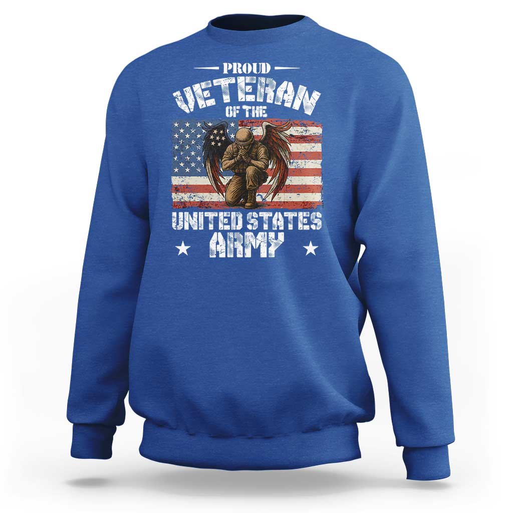 US Army Veteran Tribute Sweatshirt American Flag Angel Soldier Memorial - Wonder Print Shop